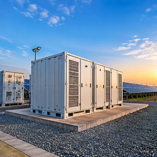 Illustrative battery-energy-storage equipment near solar array